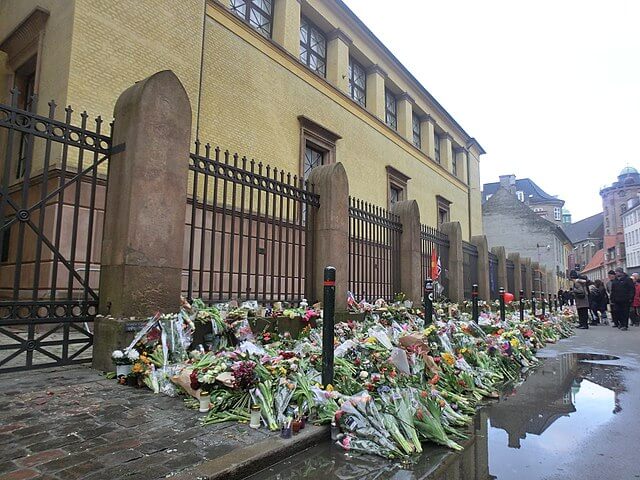 Synagogan på Krystalgade i Köpenhamn efter terrordådet 2015