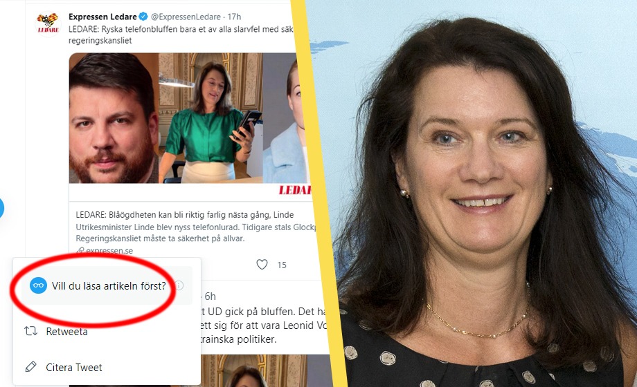 Ann Linde-kritisk text förses med varning