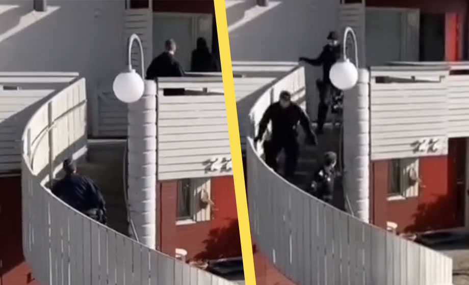 VIDEO: Polis får panik vid gripande &#8211; springer bort