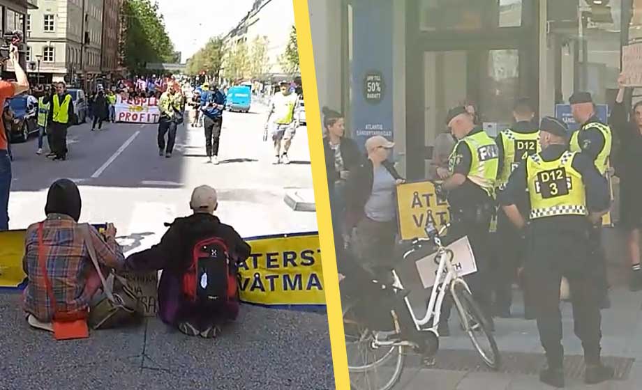 VIDEO: Klimatextremister mot klimatextremister i centrala Stockholm