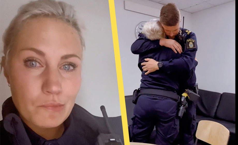 Poliskvinna gråter