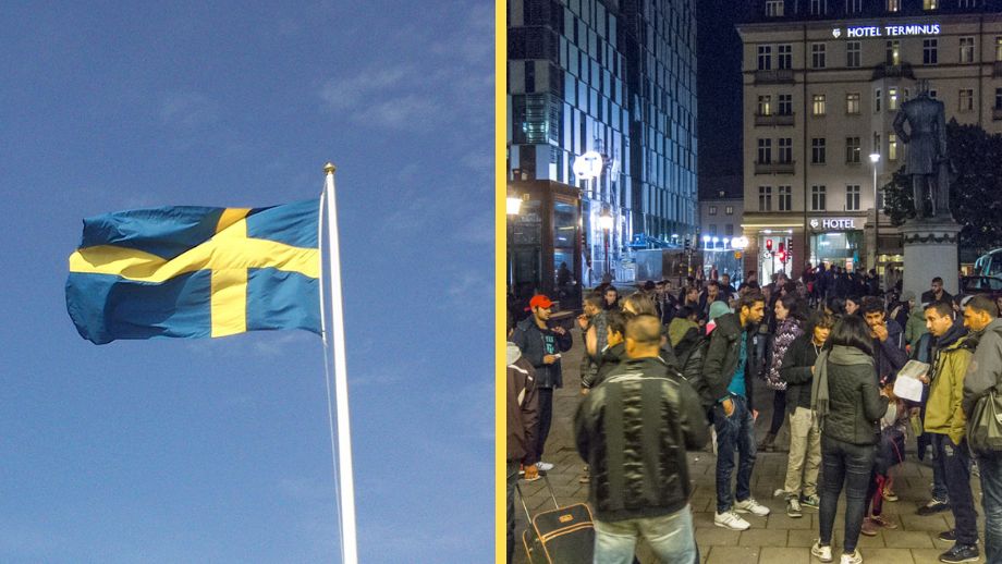Syriska flyktingar Sverigeflagga