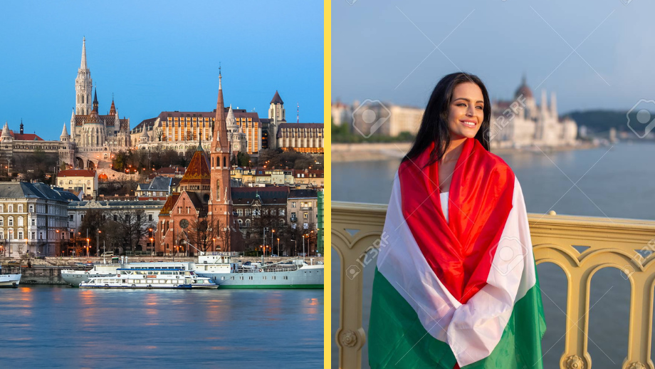 Budapest/Kvinna med ungersk flagga