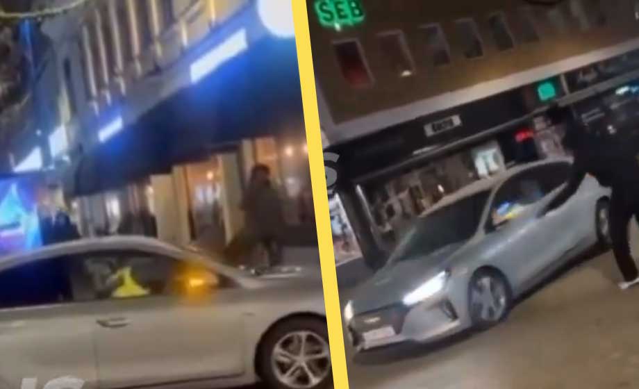 VIDEO: Misshandlad ordningsvakt hämnades &#8211; körde på gärningsmannen