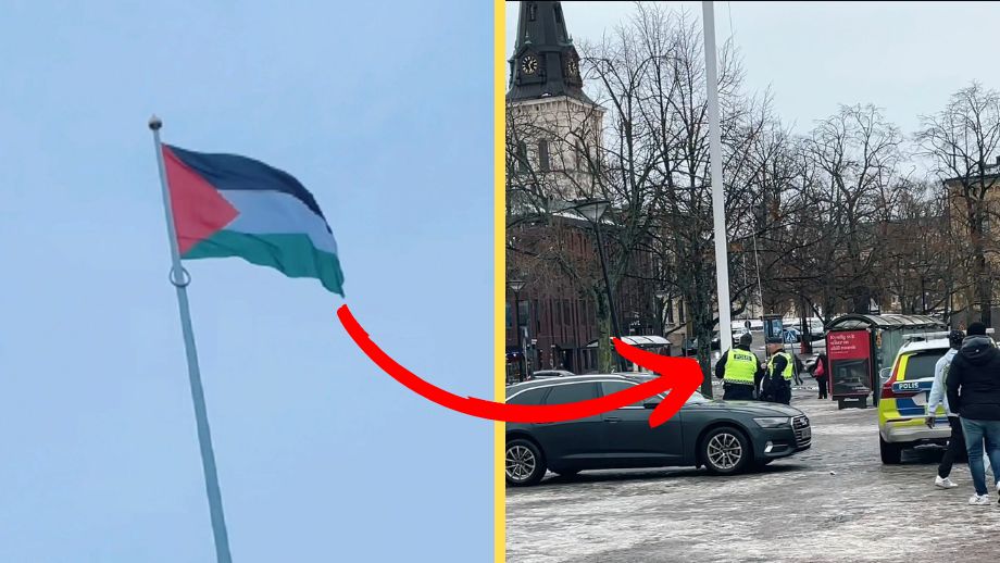 VIDEO: Araber hissar palestinska flaggan på torget