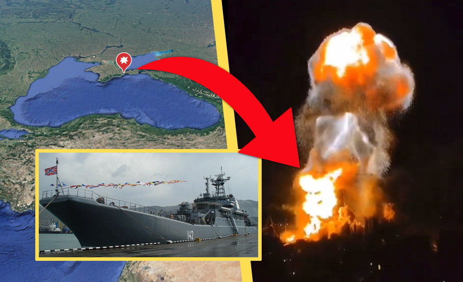 Artikelbild för artikeln: Här sprängs ryska stridsfartyget