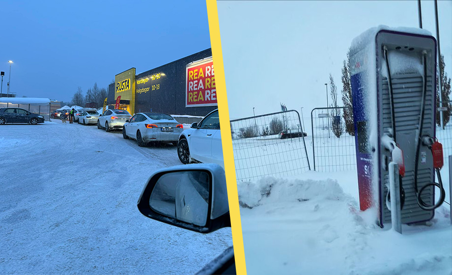 Vinterkaos vid laddstationer för elbilar &#8211; köbråk och stolpar ur funktion