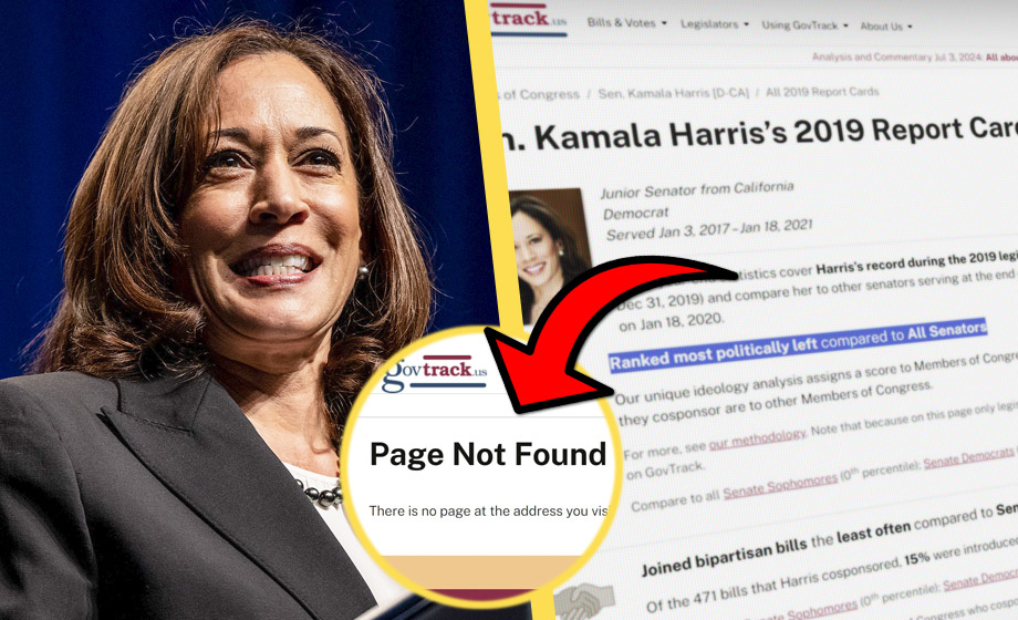 Artikelbild för artikeln: Sida som rankar Kamala Harris "mest vänster av alla" försvann