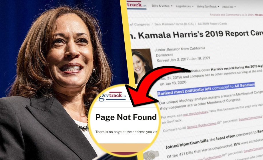 Sida som rankar Kamala Harris &#8220;mest vänster av alla&#8221; försvann