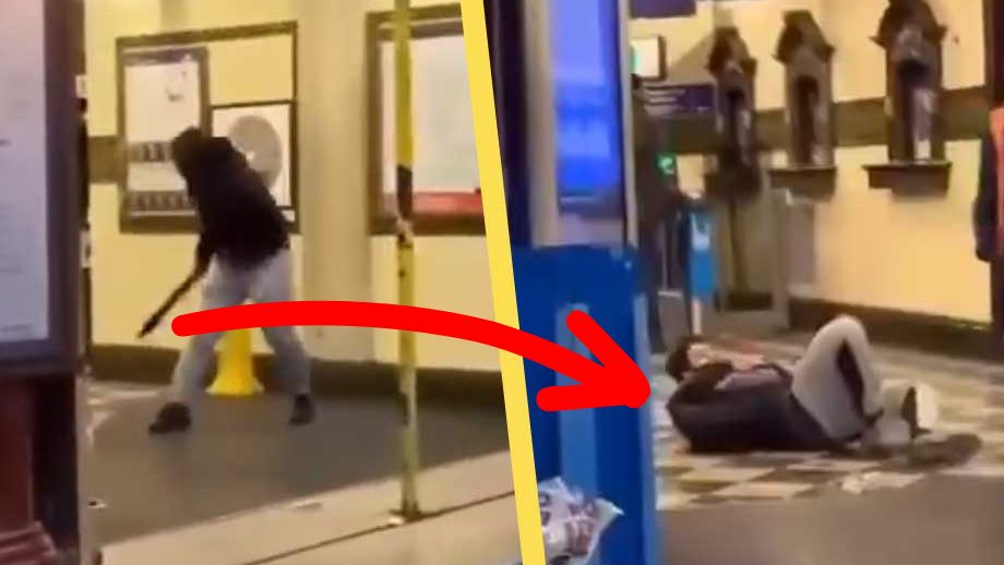 VIDEO: Hugger man med machete i kollektivtrafiken