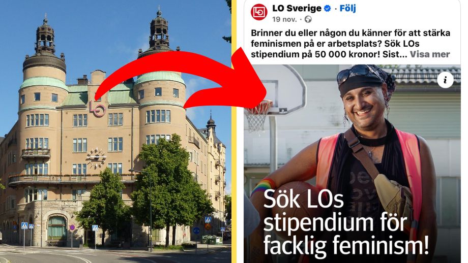 LO-borgen / LO:s annons på sociala medier. Holger Ellgaard CC BY-SA 3.0 / Faksimil Facebook