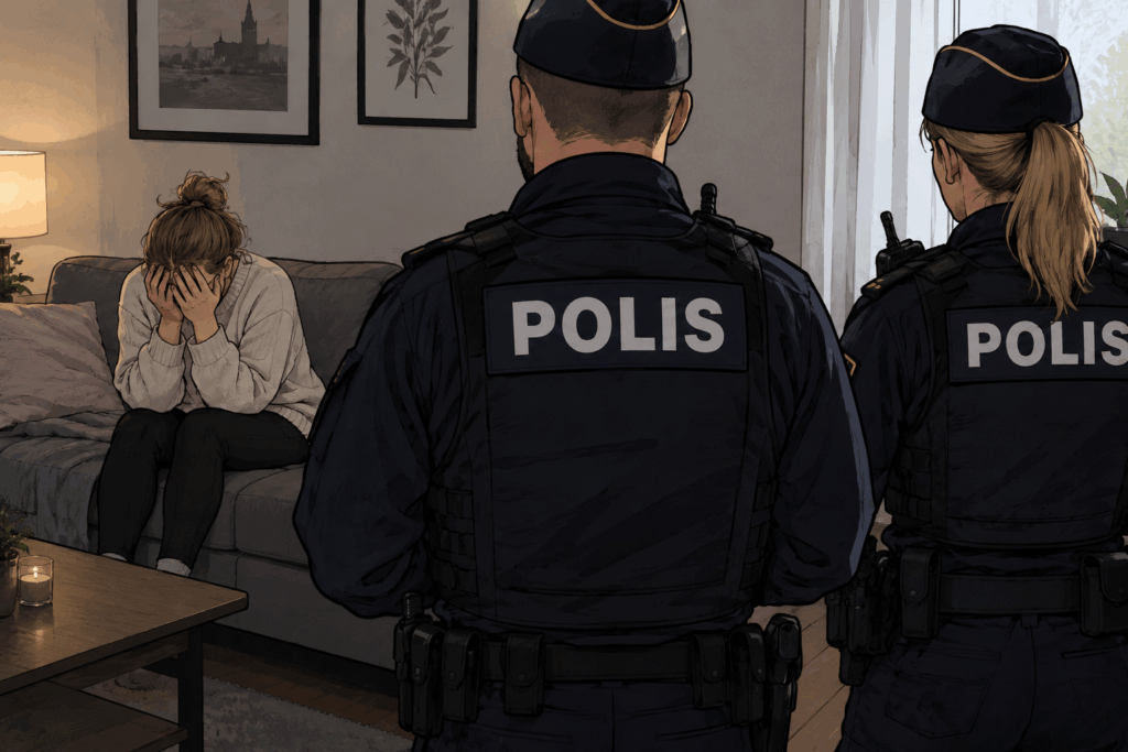 Illustration av kvinna och poliser